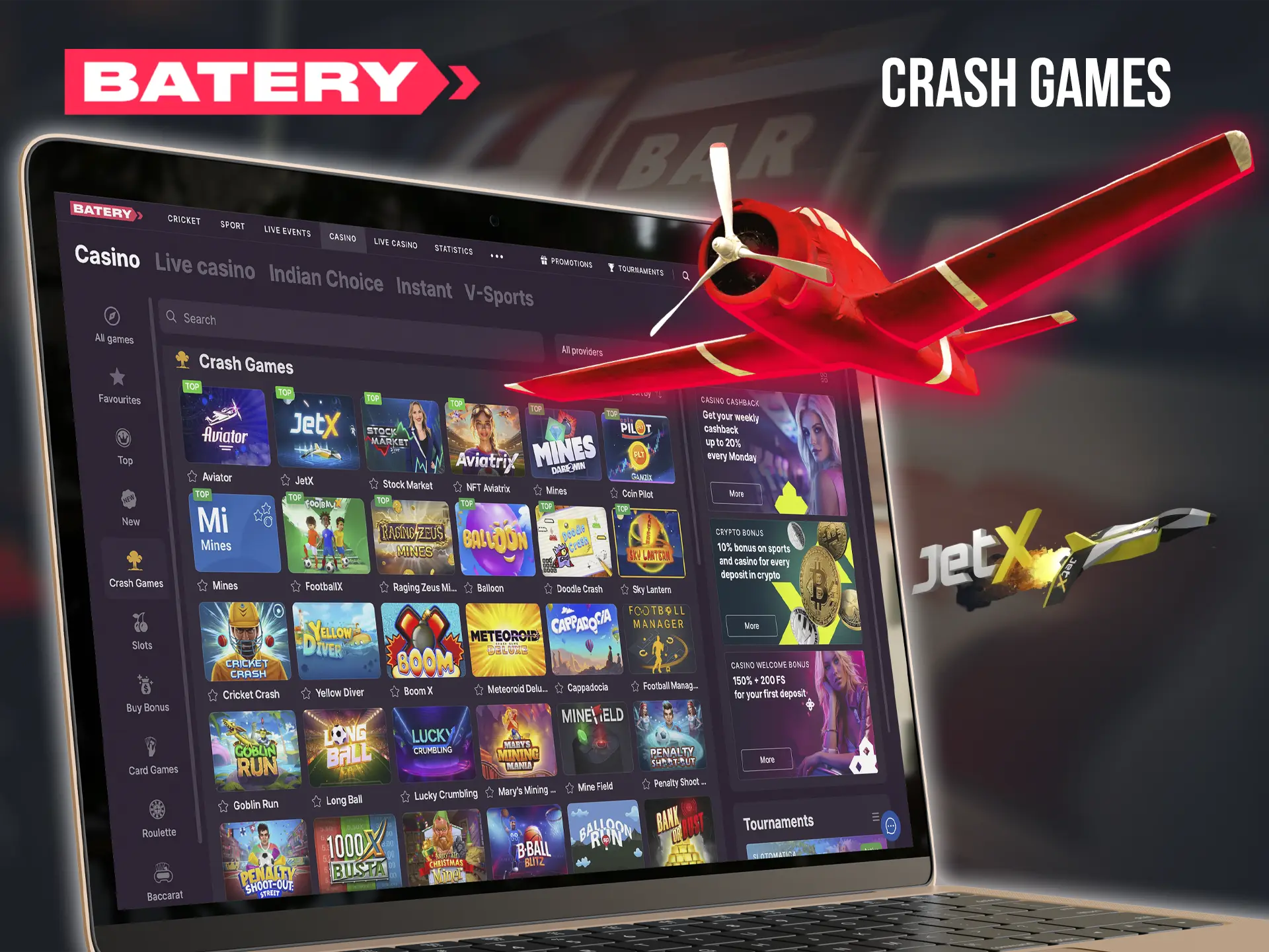 Play fast games and withdraw your winnings from Batery Casino on time.