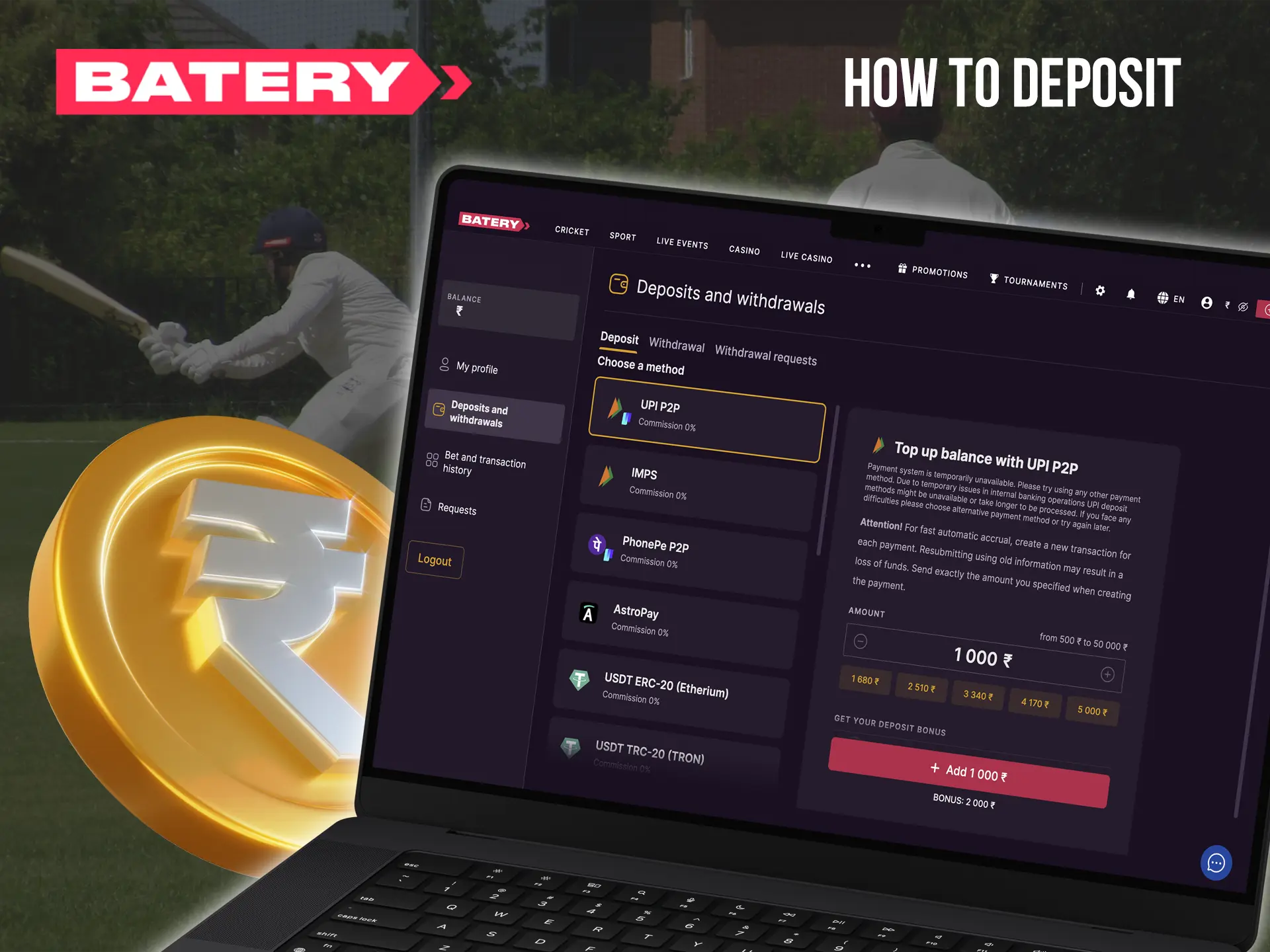 Deposit to your Batery account only in ways that are convenient for you.