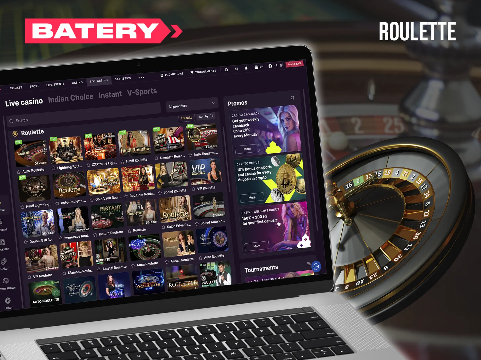 Believe in the magic of numbers and make an accurate bet in roulette from Batery Casino.