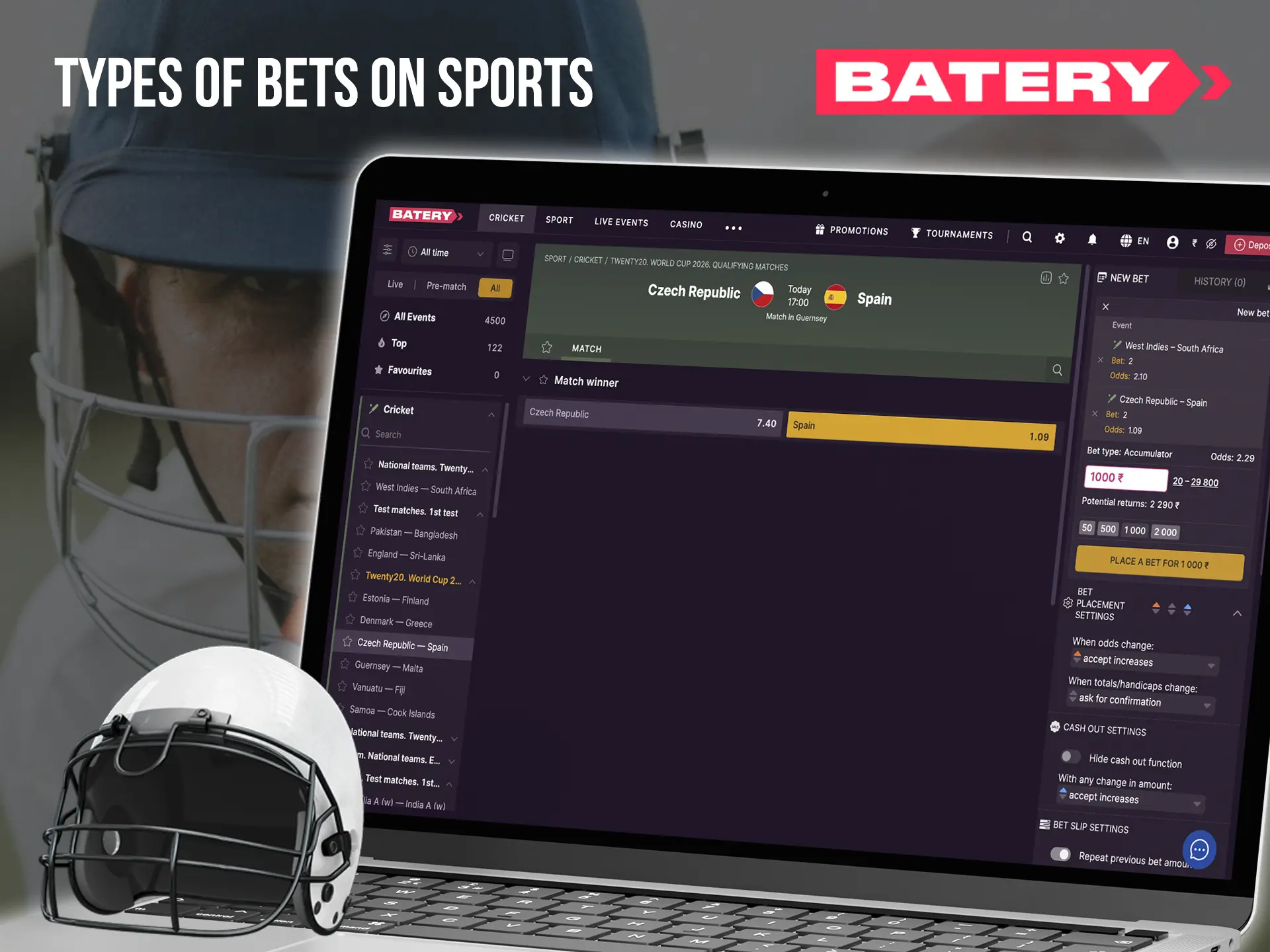 Use your knowledge when choosing your bet type at Batery casino.