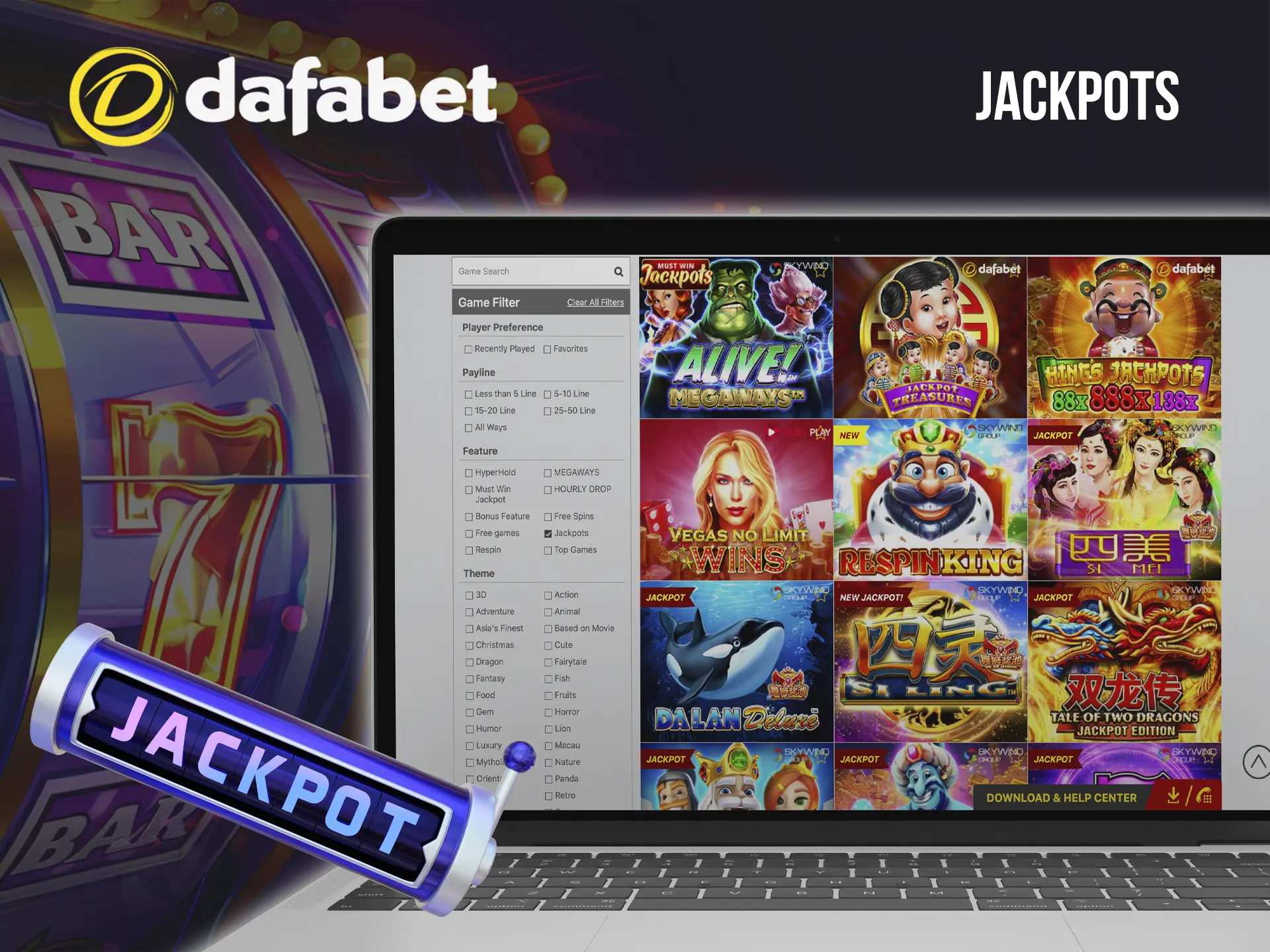 Test your luck and get the chance to get one of the biggest jackpots playing at Dafabet Casino.