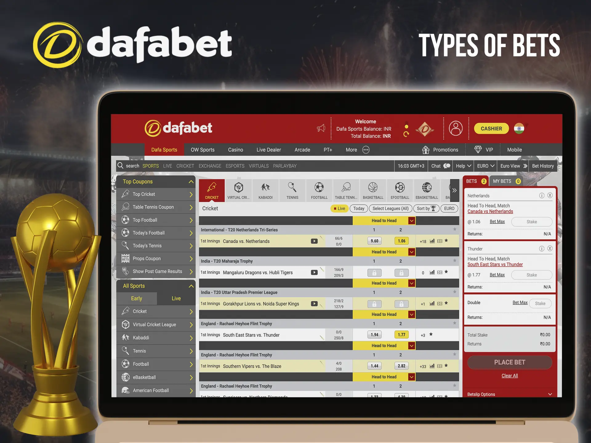 Explore your betting options to maximise your profits from Dafabet bookmaker.