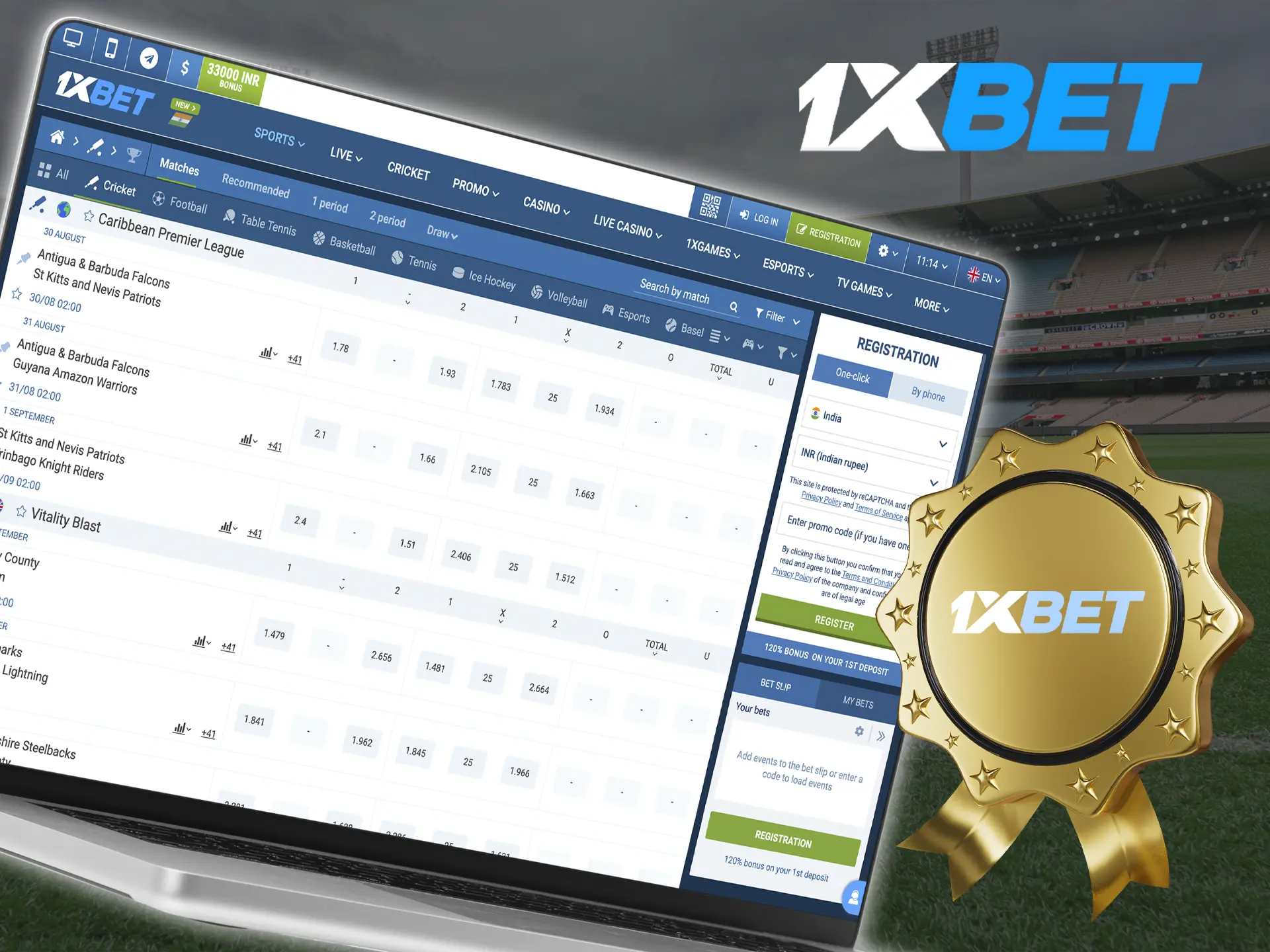 1xBet is renowned for its instant payouts and wide selection of cricket events.