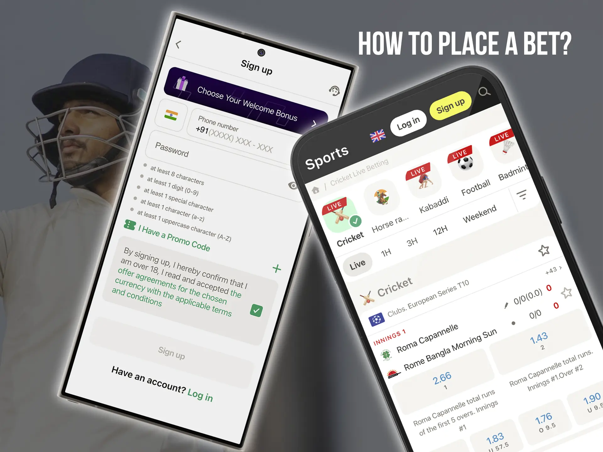 By making a simple registration you get full access to all world events available for cricket betting.