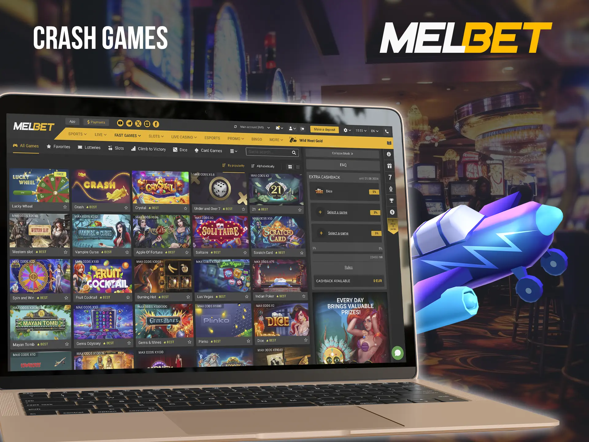 Melbet has a large number of quick games available where you can maximise your profits very quickly.