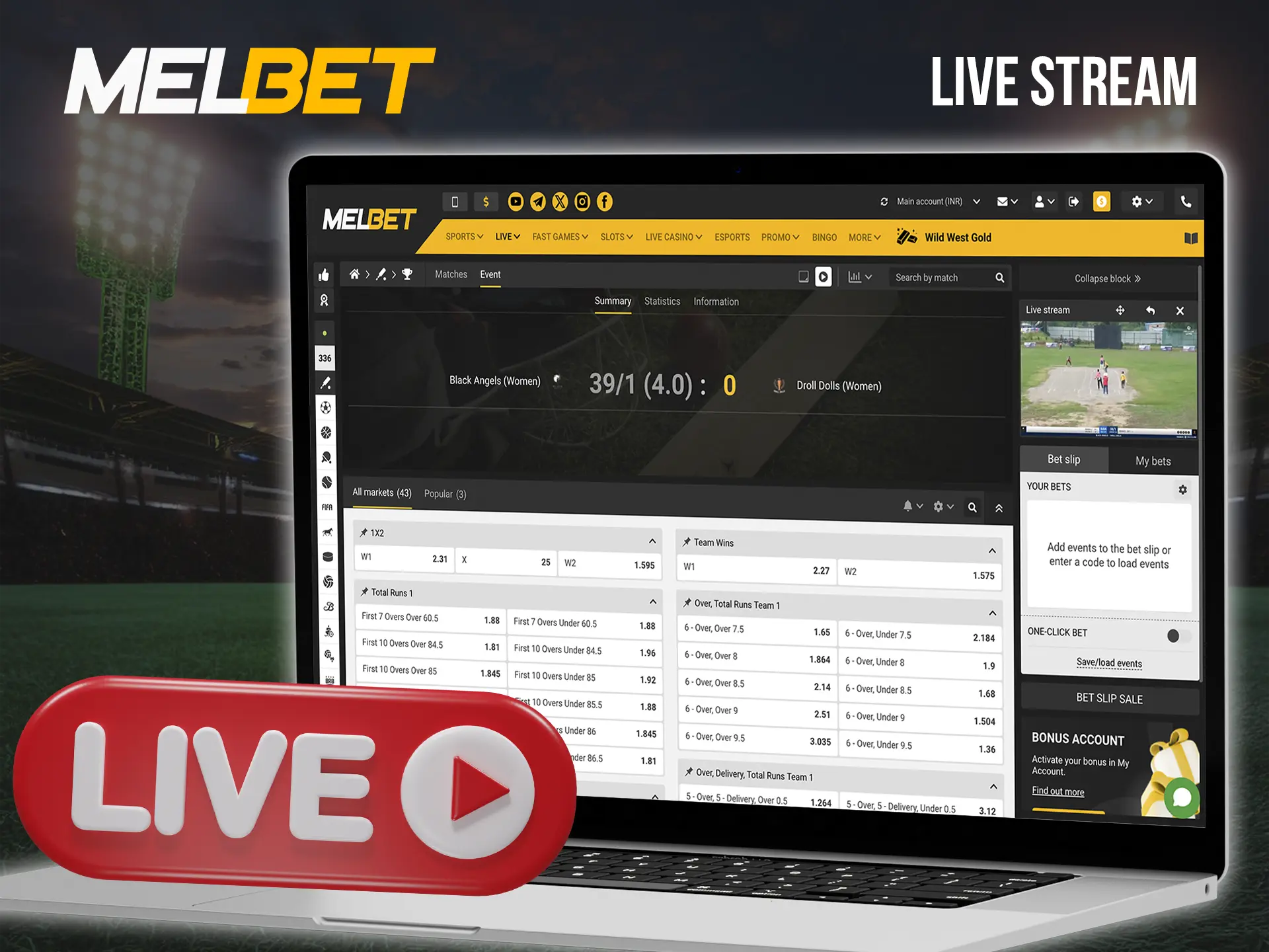 Watch your favourite team play live and make your accurate predictions with Melbet.