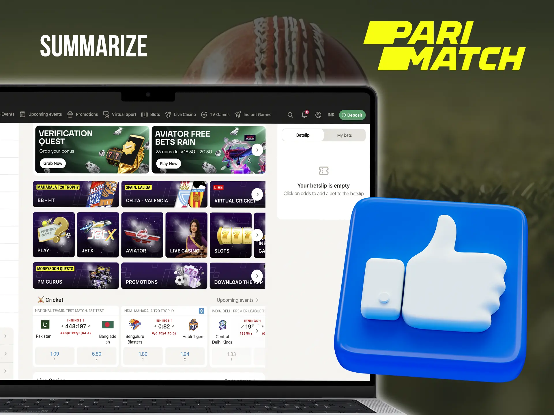 Get a great opportunity to play and win at the most famous Parimatch Casino in India.