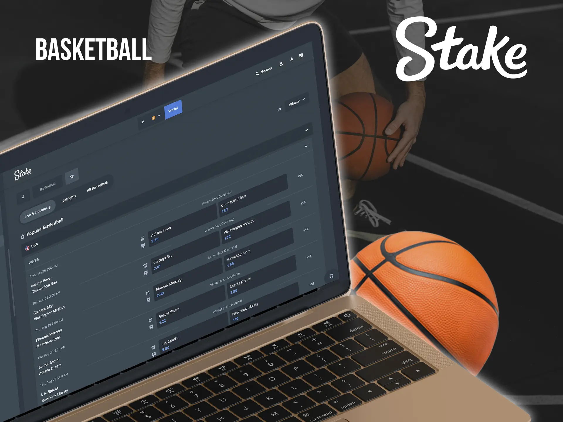 Use your knowledge to win when betting on basketball events at Stake.