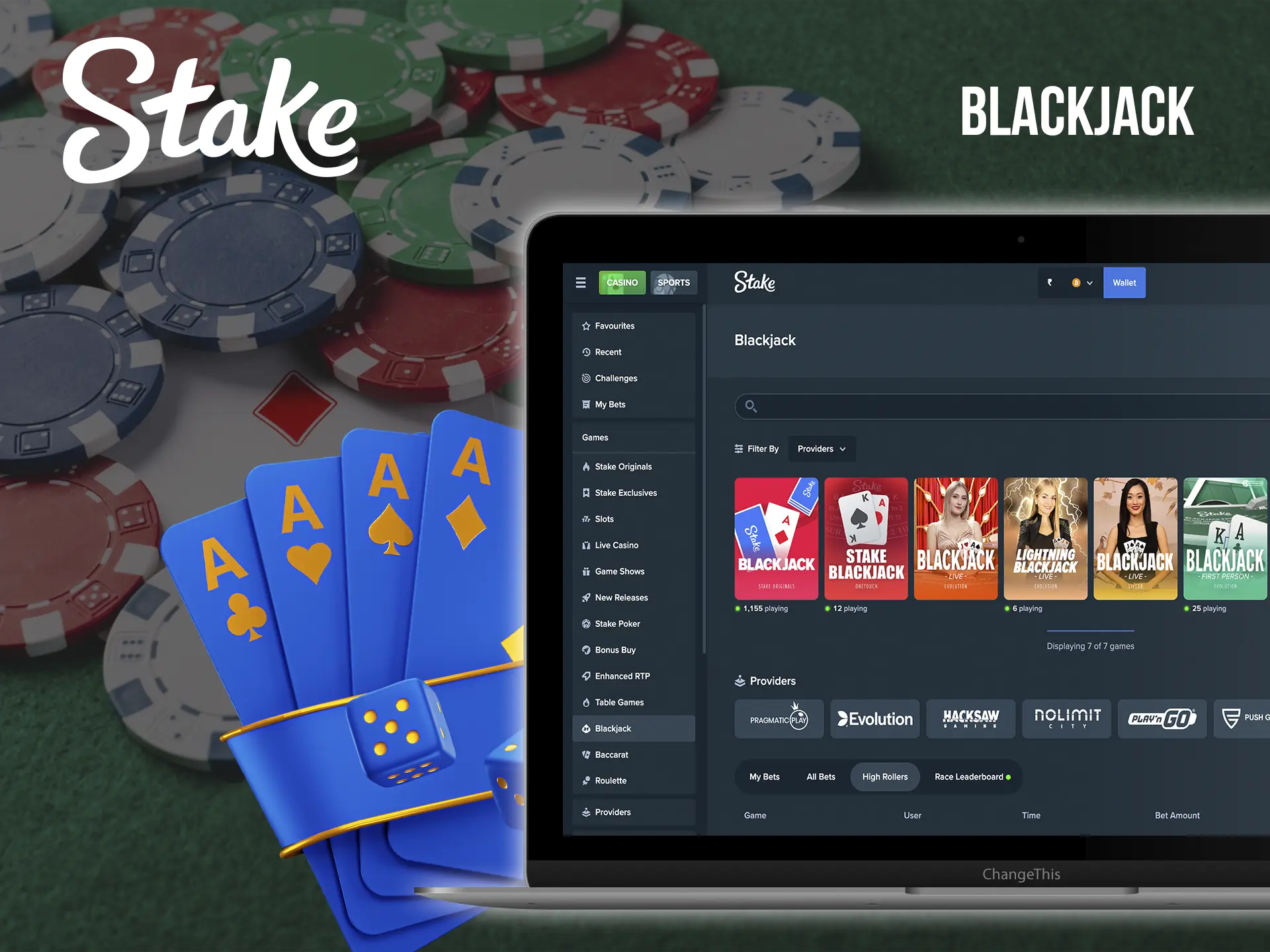 Trust your intuition and beat the dealer of the Blackjack game at Stake Casino.