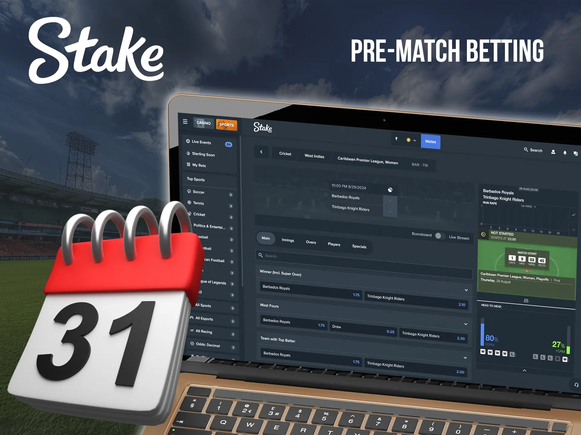 By betting at Stake Casino before the match you have a great opportunity to get the highest odds.