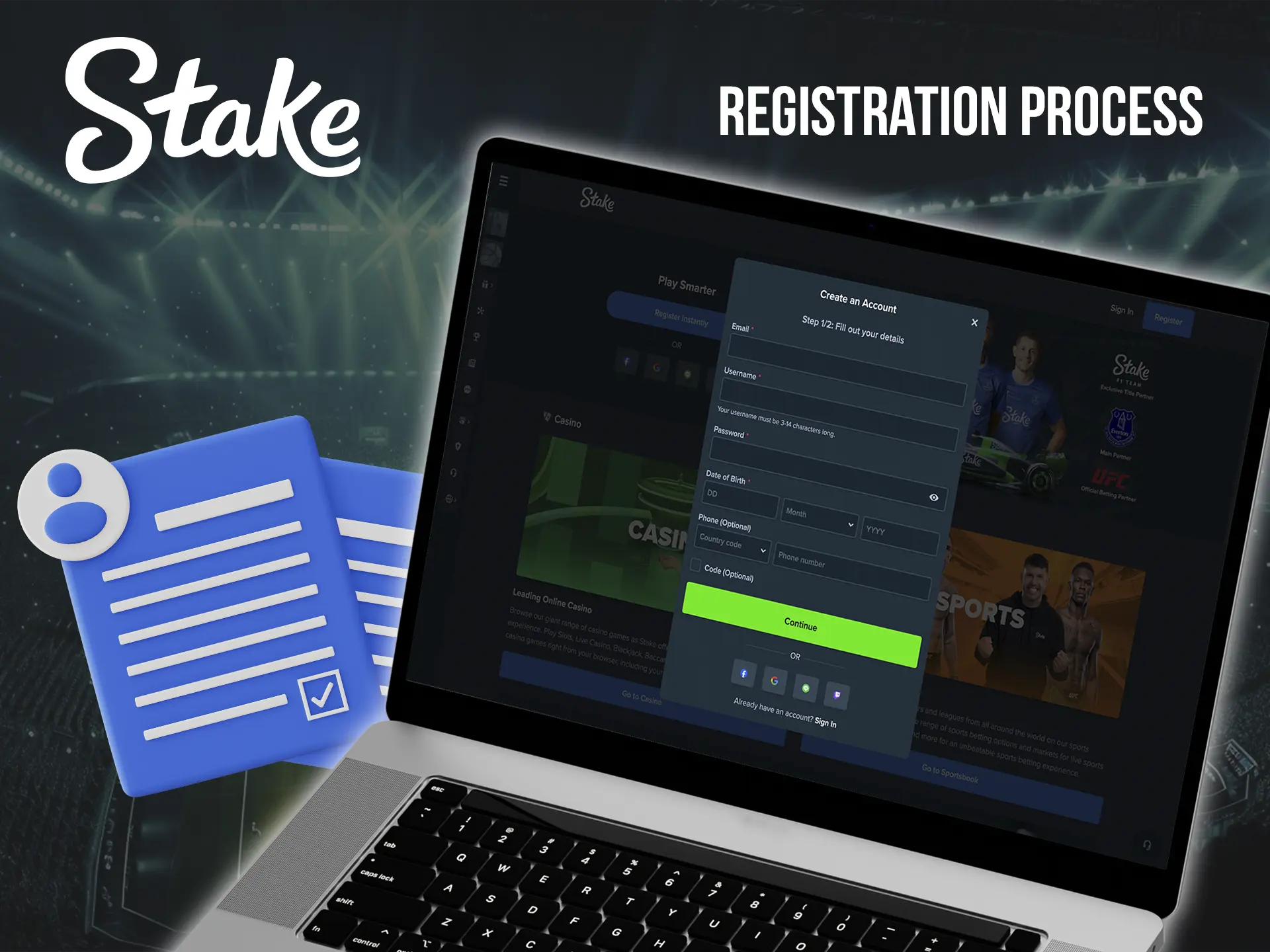 Make a simple registration at Stake to discover the world of gambling and betting on the best sporting events.
