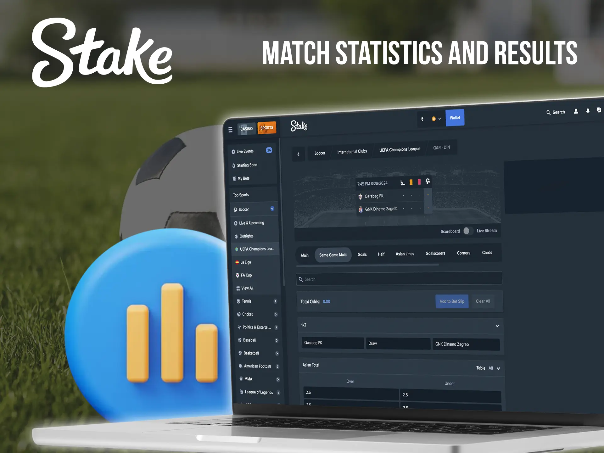 On the Stake site you can access statistics, using which you can almost accurately predict the outcome of matches.