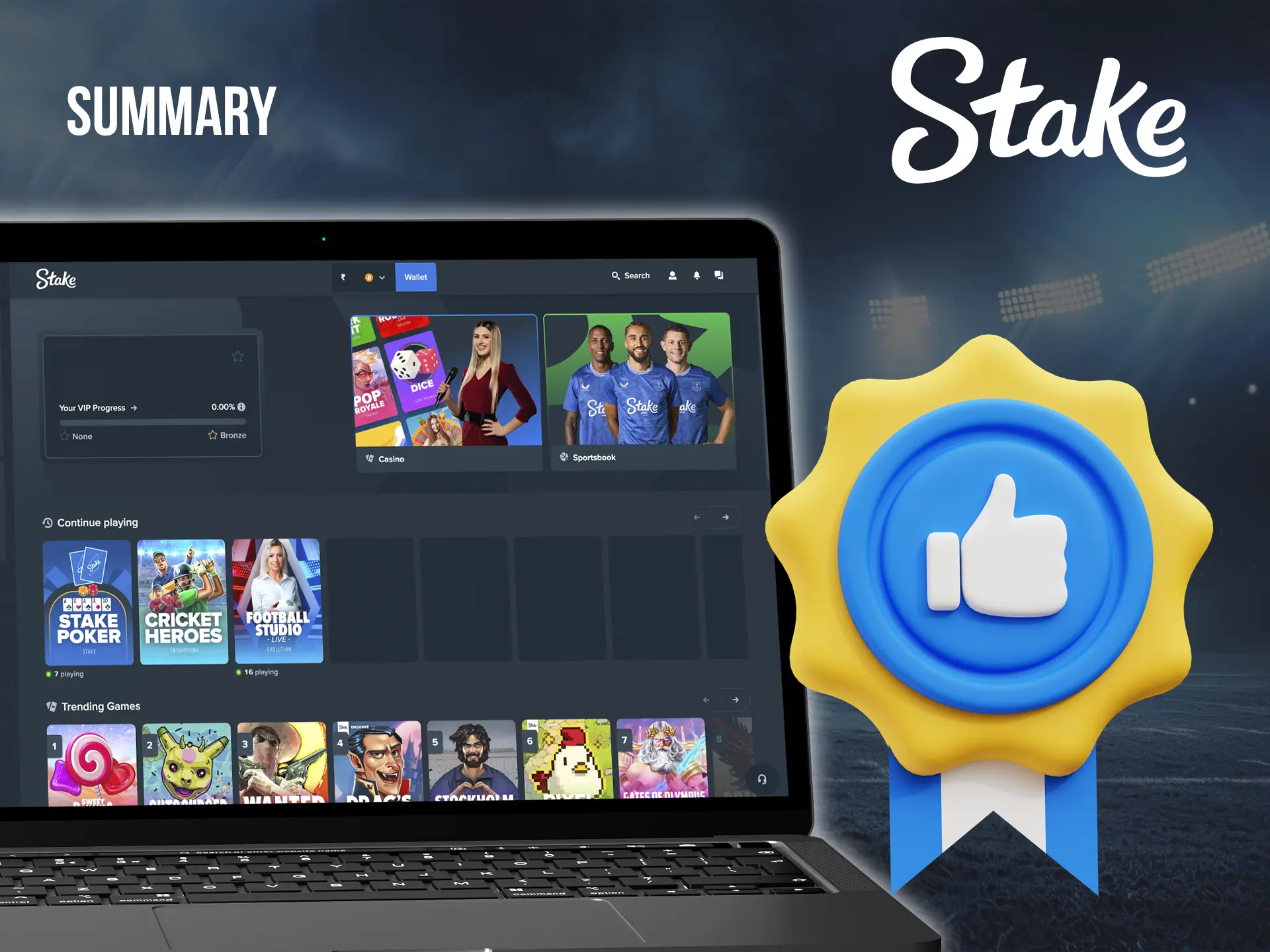 Stake is a well-known casino that is favoured by users and always guarantees you fast payouts.