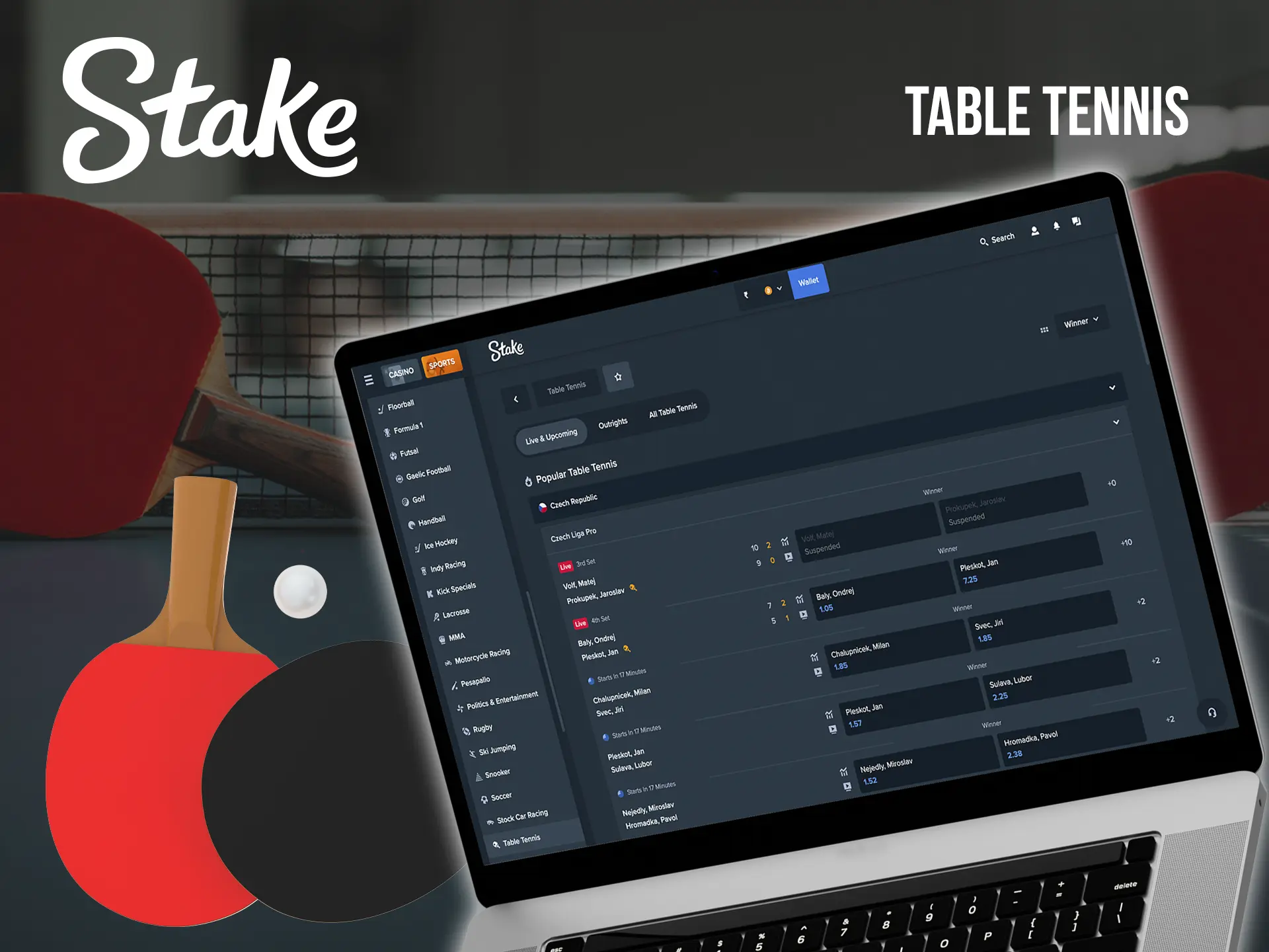 Analyse table tennis matches and make your predictions at Stake Casino.